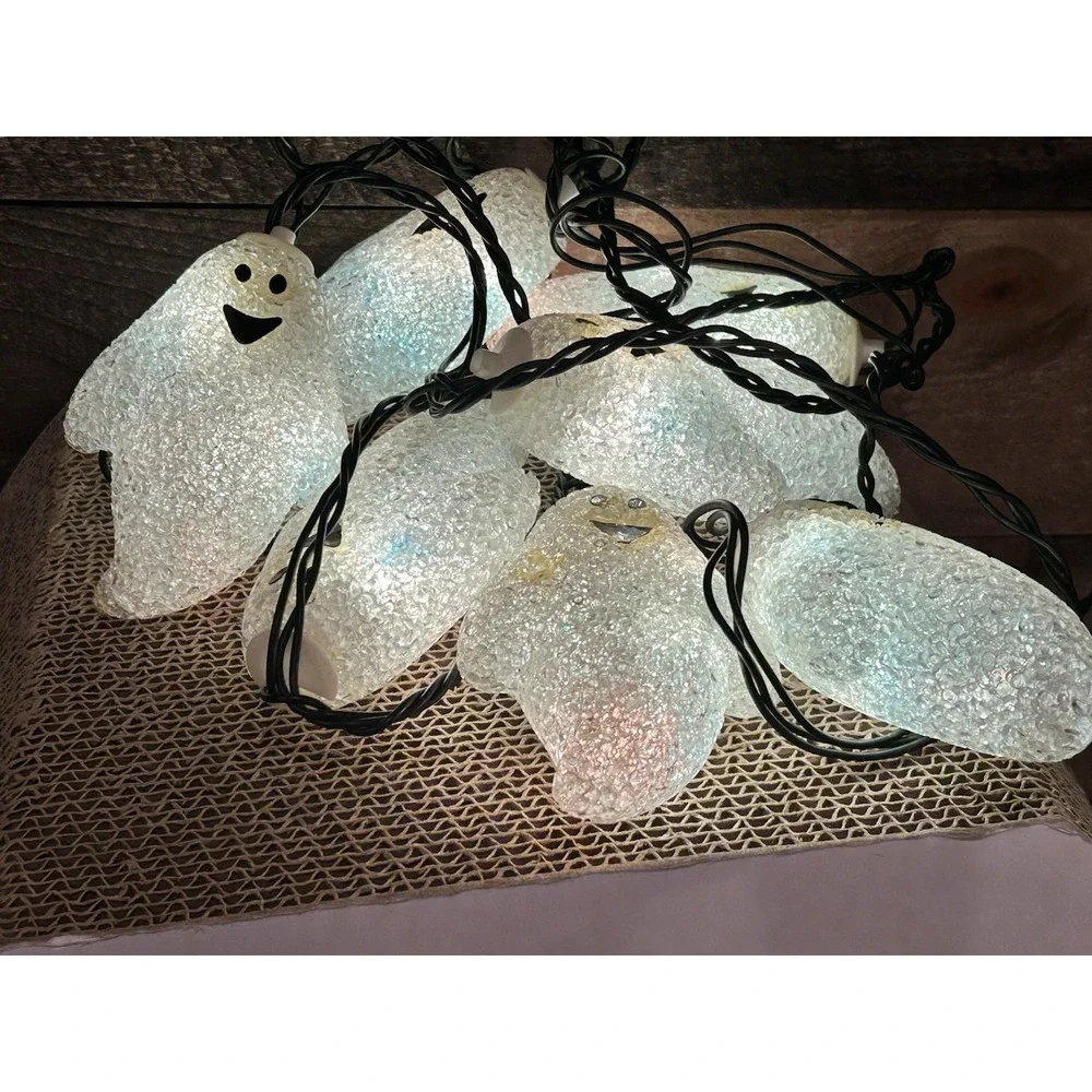 Halloween Spun Acrylic Ghost String Sparkle Lights Vintage Works Box Decorations